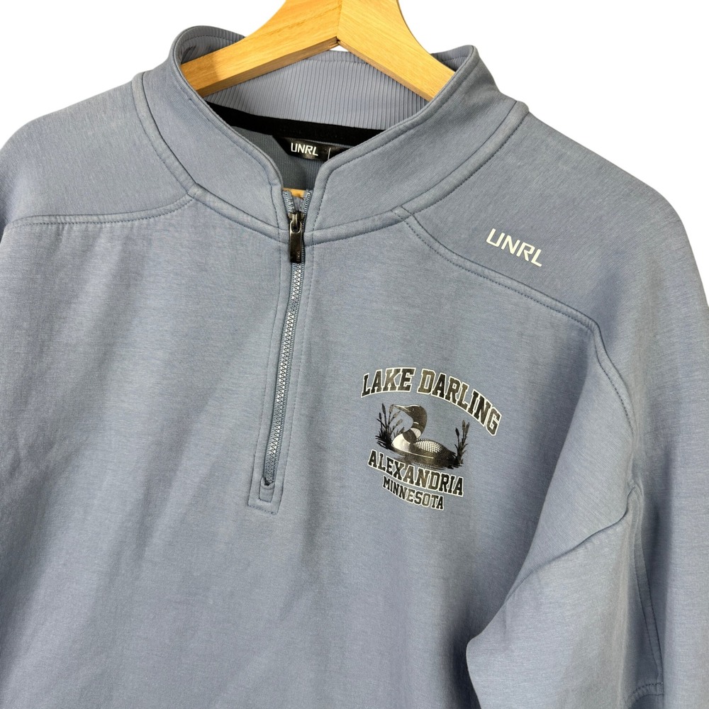 UNRL Lake Darling Alexandria Minnesota Quarter Zip Pullover Blue Mens Medium